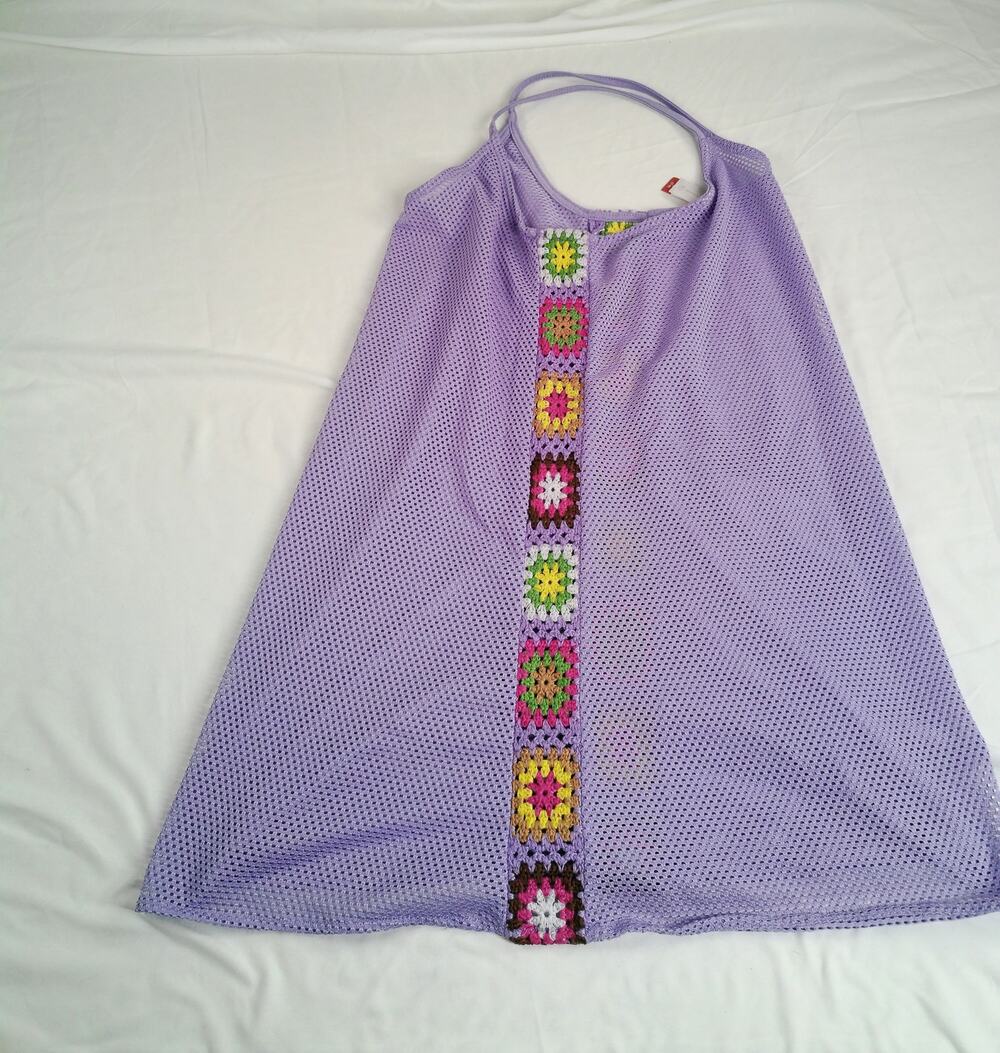 No Boundaries Purple Mesh Crochet Swim Cover Up Dress Girls M (7–9)